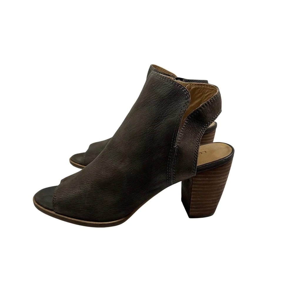 Lucky Brand Womens Brown Leather Peep Toe Block Heel Slingback Booties Size 9M